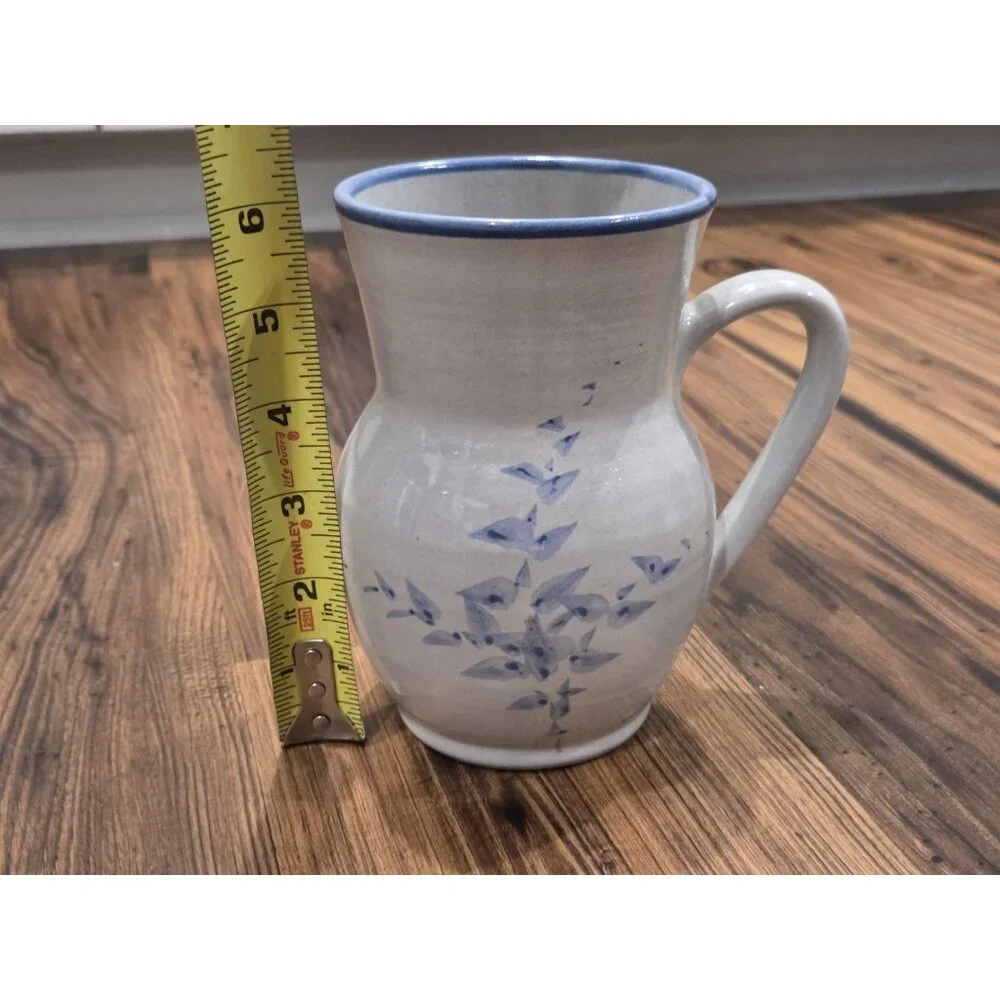 Red Wing Stoneware Blue Spongeware Pitcher Vase Floral Pottery USA - Picture 7 of 8